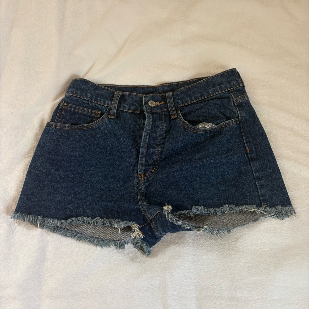 Brandy Melville Dark Blue Denim Frayed Hem Women's Shorts